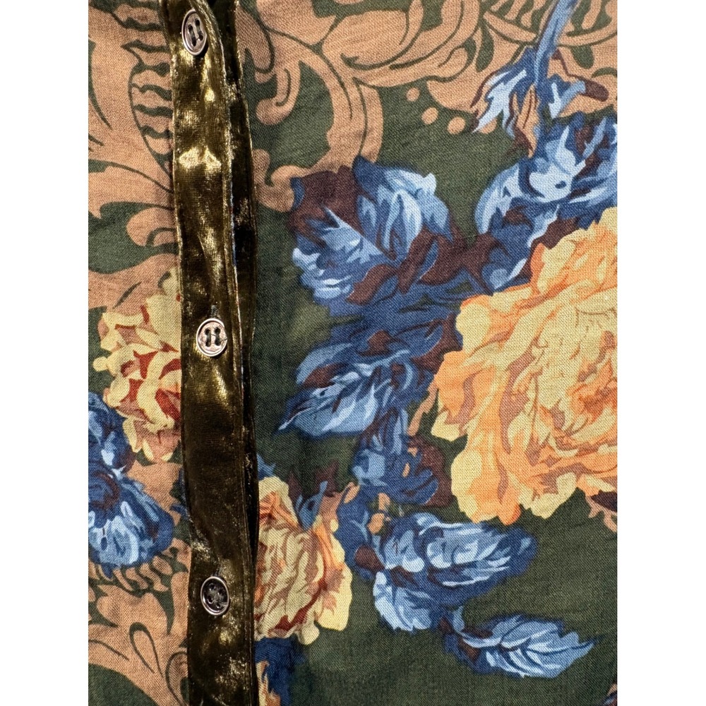 Oddi Boho Mixed Print Tunic Velvet Burnout Sheer Back Floral Blouse Women Medium - Picture 8 of 10